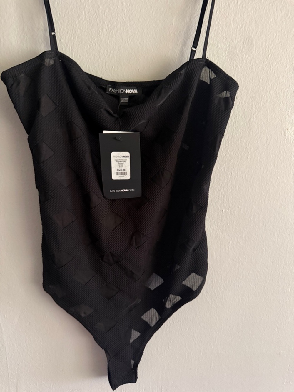Fashion Nova Black Sheer Diamond Mesh Bodysuit